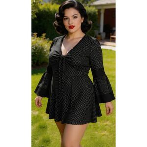 Vintage 90s Guess Marciano Retro Pin-Up Black & White Polka Dot Dress Size 9